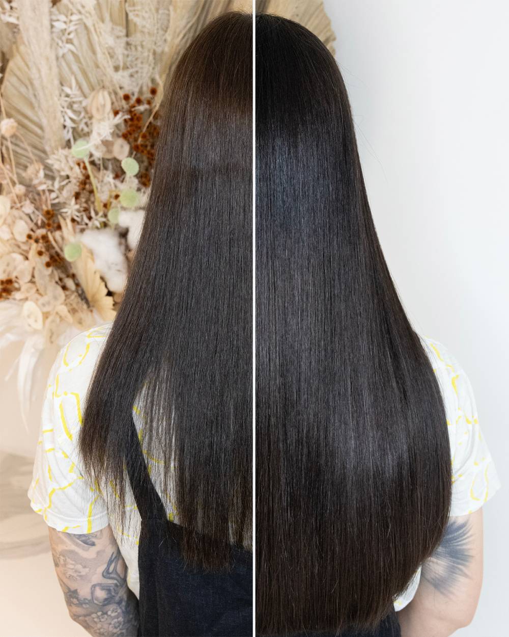 Before and after hair extensions
