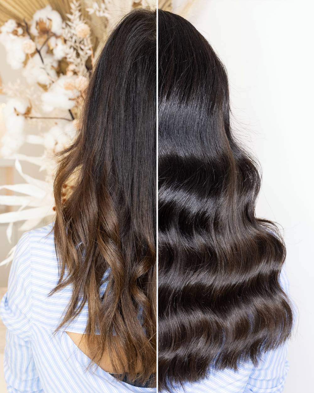 Before and after premium hair extensions