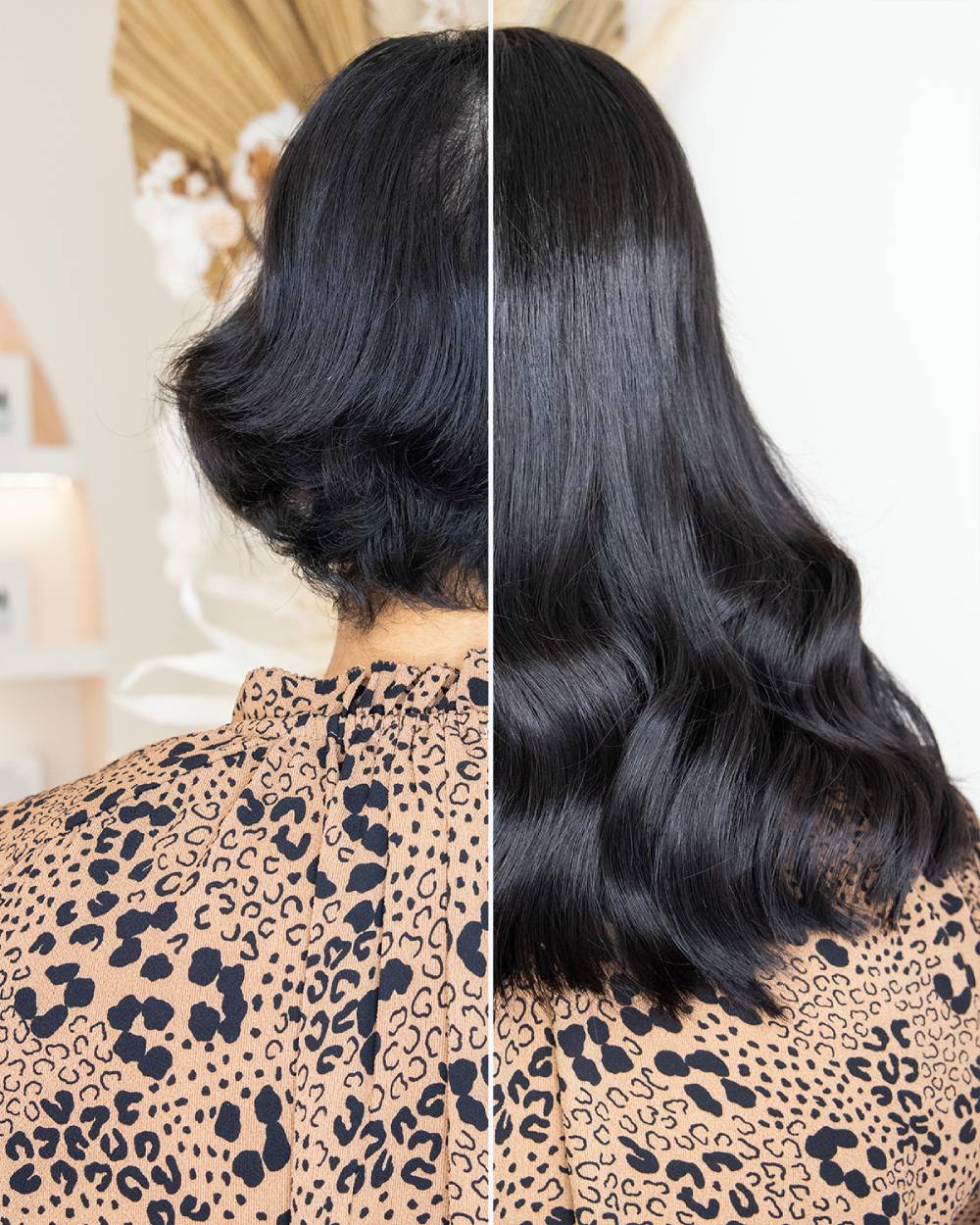 Before and after silky virgin hair extensions