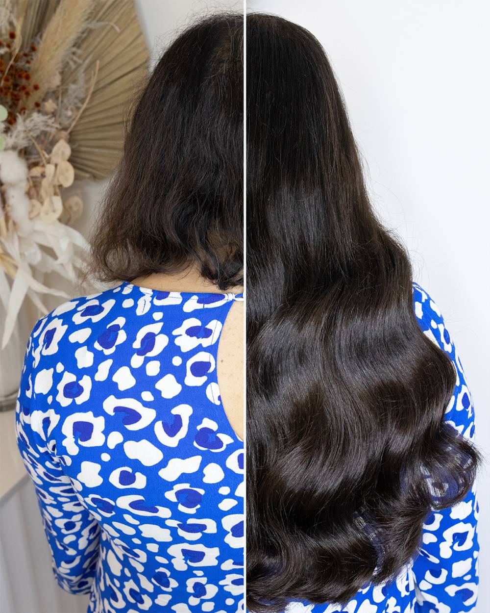 Side-by-side hair extension transformation