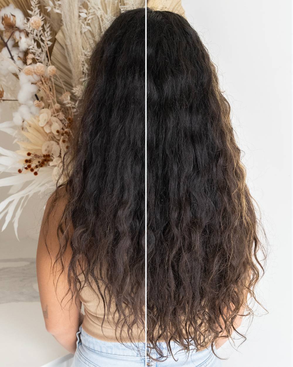 Before and after virgin hair extensions
